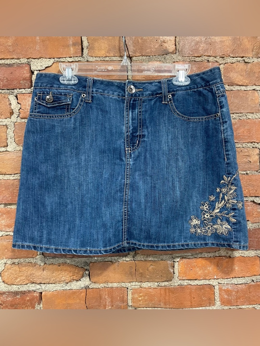 Y2K Faded Glory Blue Denim Mini Skort with Floral Embroidery | Size 12 | Cute!